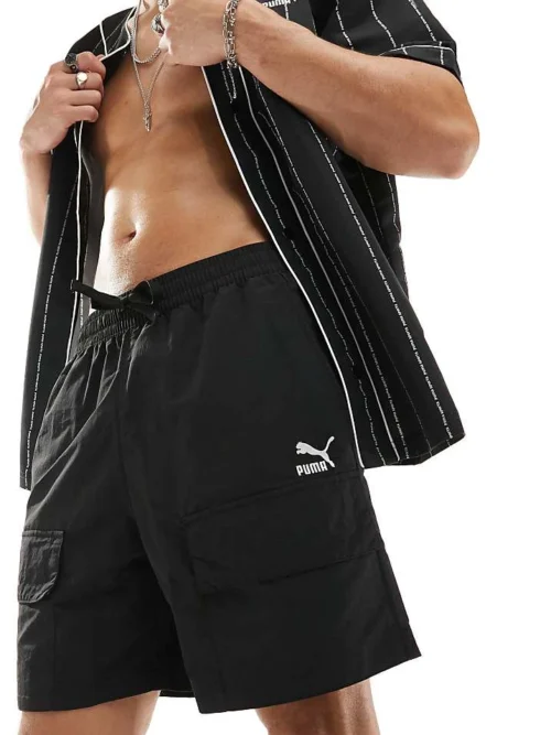 Puma Classics Cargo Shorts In Black For Men