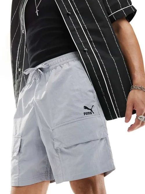 Puma Classics Cargo Shorts In Grey For Men