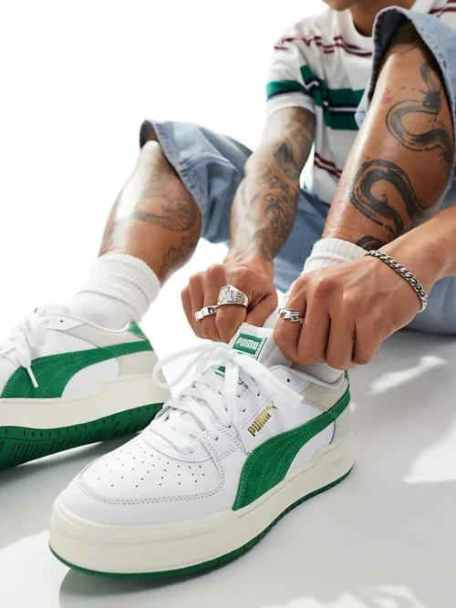 Puma CA Pro Suede Trainers In White And Green For Men