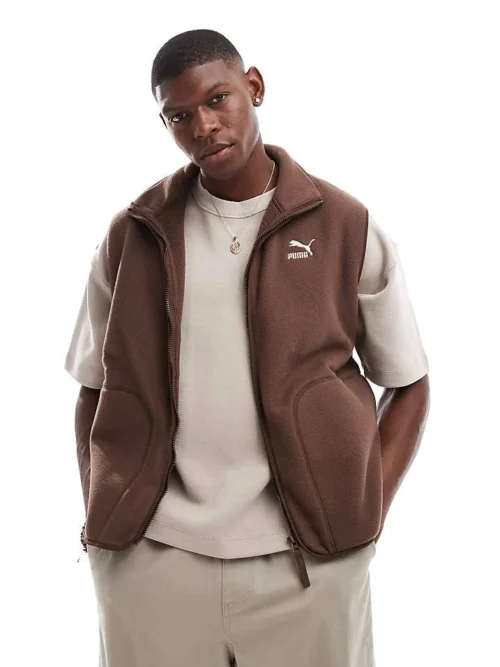 Puma Classics Polar Fleece Vest In Brown For Unisex