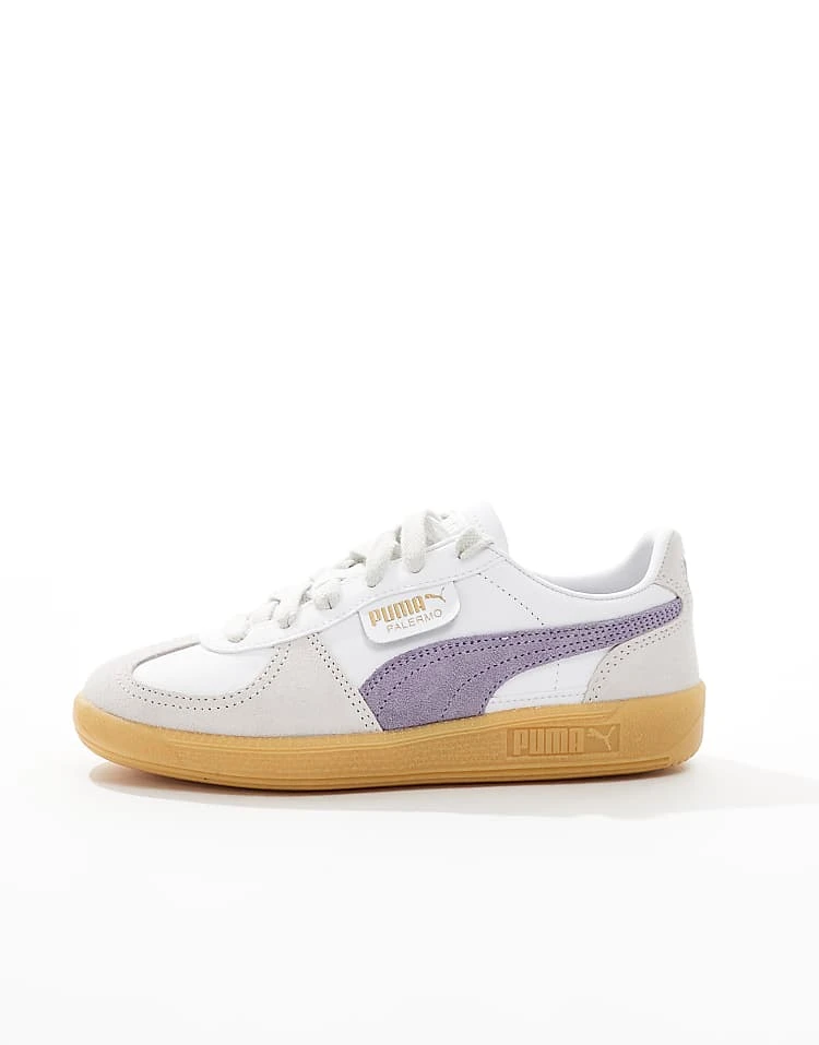 Puma Palermo Leather Trainers In White And Purple For Unisex 2 Puma Palermo Leather Trainers In White And Purple For Unisex - Image 2