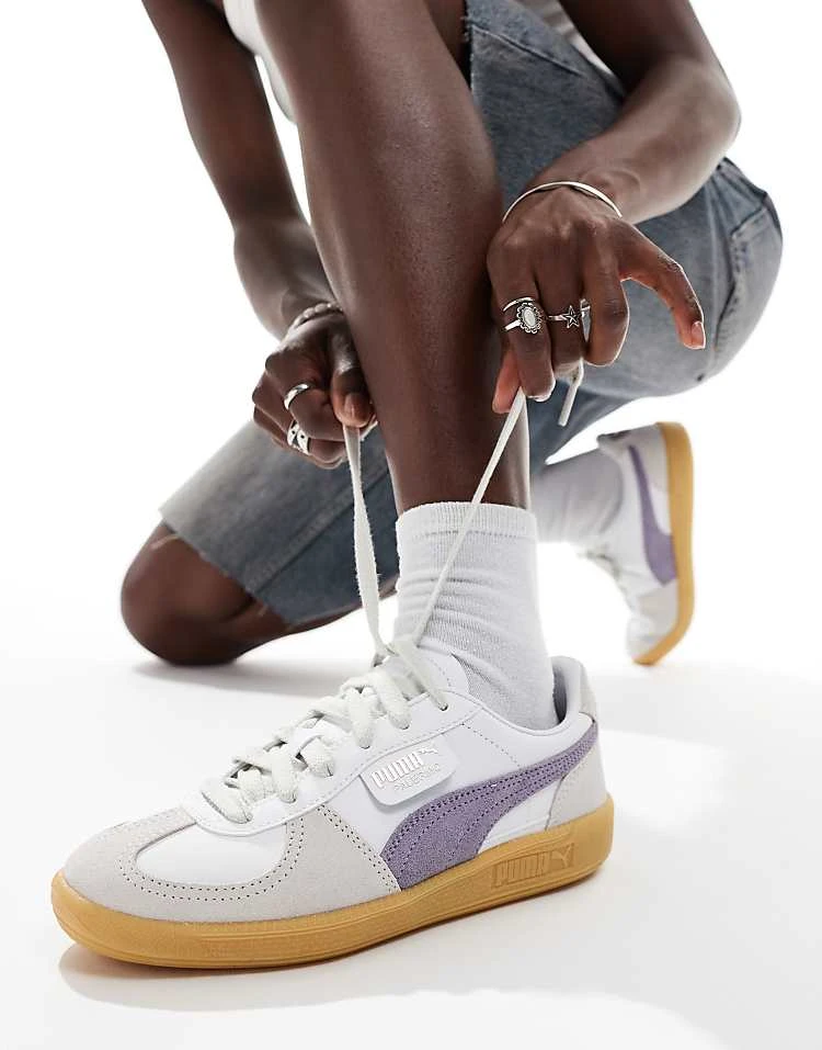 Puma Palermo Leather Trainers In White And Purple For Unisex 5 Puma Palermo Leather Trainers In White And Purple For Unisex - Image 5