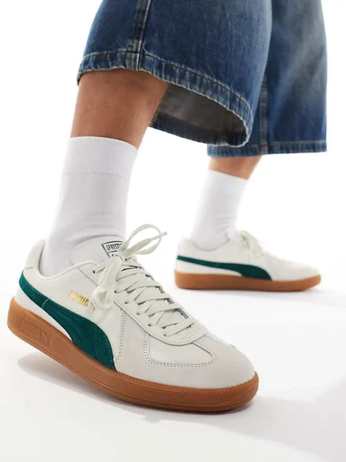 Puma Army Trainers In White And Green For Unisex
