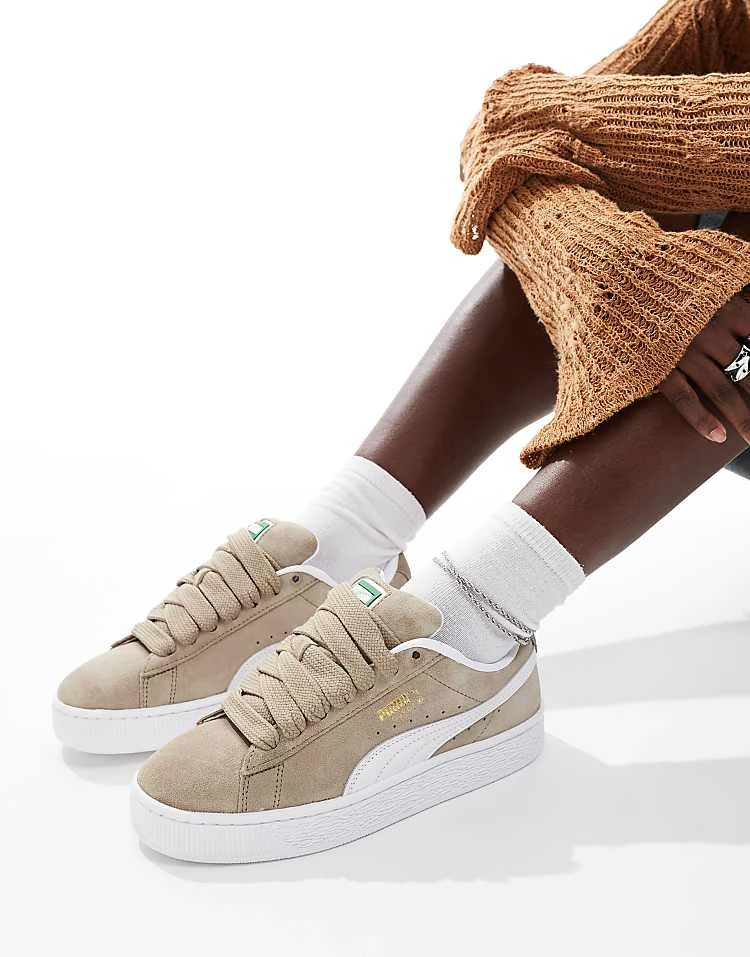 Puma Suede XL Trainers In Oak And White For Unisex 5 Puma Suede XL Trainers In Oak And White For Unisex - Image 5