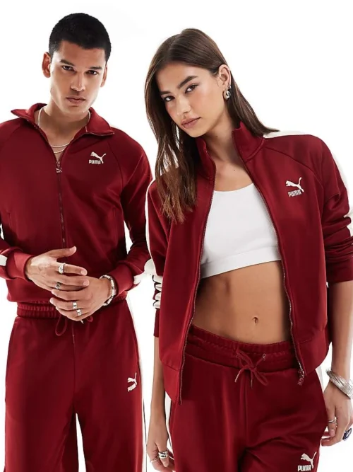 Dylan Sport Shop 57 Puma Iconic T7 Track Jacket In Burgundy For Unisex Red