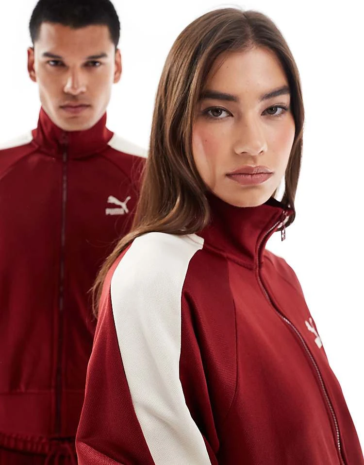 Puma Iconic T7 Track Jacket In Burgundy For Unisex Red 2 Puma Iconic T7 Track Jacket In Burgundy For Unisex Red - Image 2