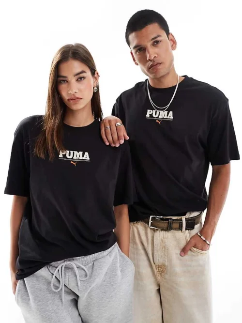 Puma Central Logo T-shirt In Black For Unisex