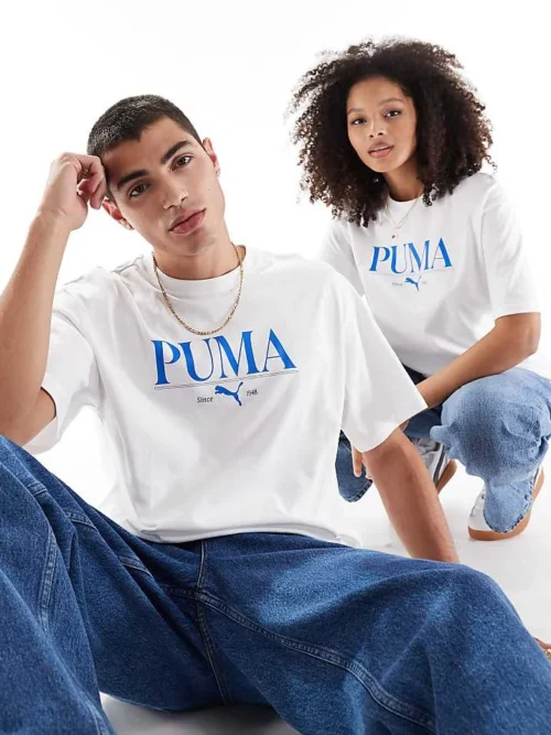 Puma Terrace Central Logo T T-shirt In White And Blue For Unisex