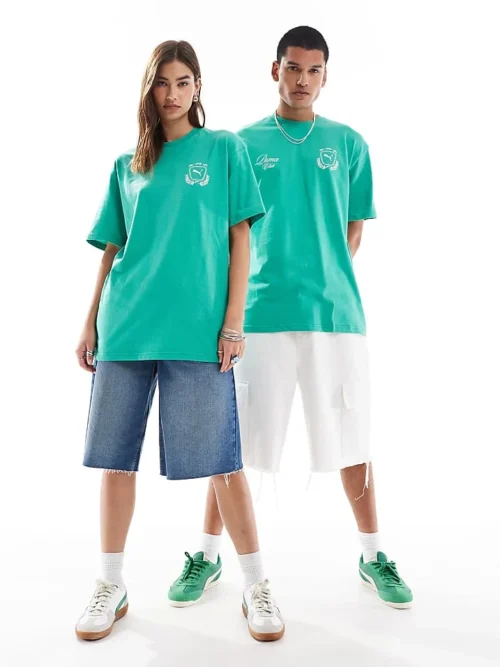 Puma Terrace Chest Logo T-shirt In Green For Unisex
