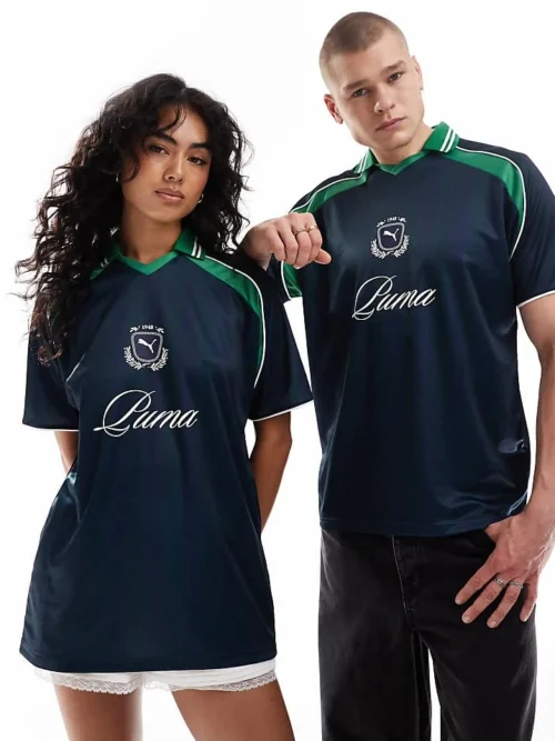 Puma Archive Print Football Jersey In Navy & Green - Exclusive To ASOS For Unisex