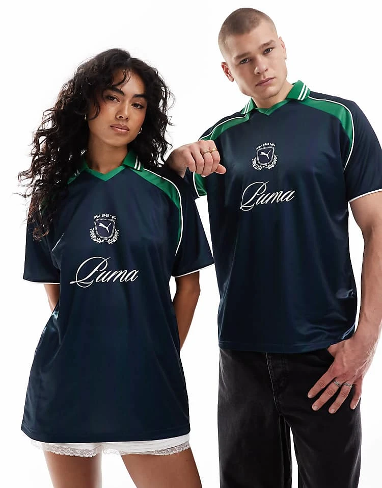 Puma Archive Print Football Jersey In Navy & Green - Exclusive To ASOS For Unisex 1 Puma Archive Print Football Jersey In Navy & Green - Exclusive To ASOS For Unisex