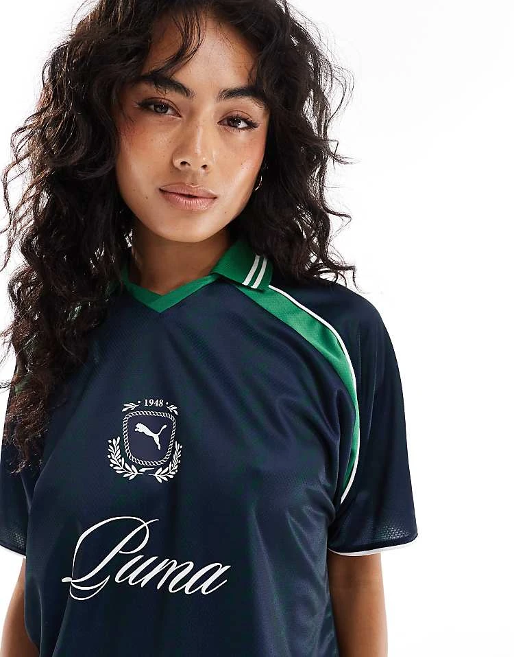 Puma Archive Print Football Jersey In Navy & Green - Exclusive To ASOS For Unisex 3 Puma Archive Print Football Jersey In Navy & Green - Exclusive To ASOS For Unisex - Image 3