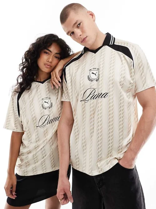 Puma Archive Print Football Jersey In White & Black - Exclusive To ASOS For Unisex Ivory