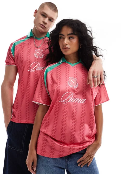 Puma Archive Print Football Jersey In Pink & Green - Exclusive To ASOS For Unisex