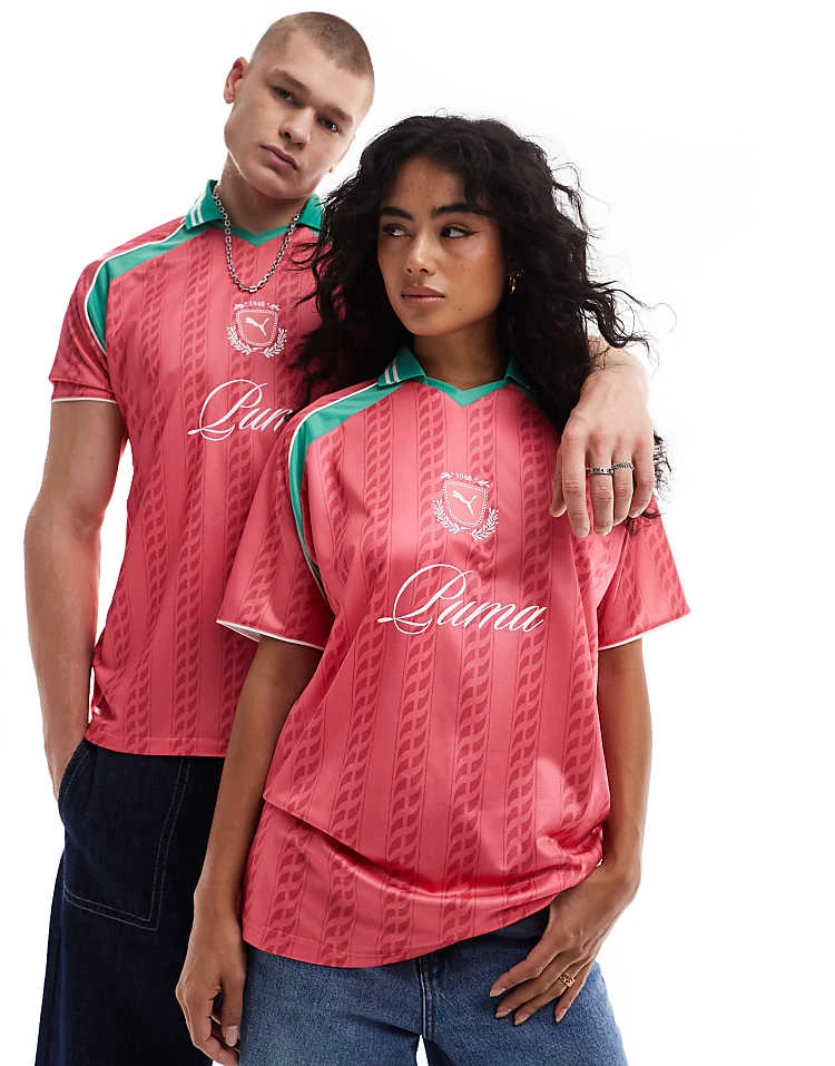 Puma Archive Print Football Jersey In Pink & Green - Exclusive To ASOS For Unisex 1 Puma Archive Print Football Jersey In Pink & Green - Exclusive To ASOS For Unisex