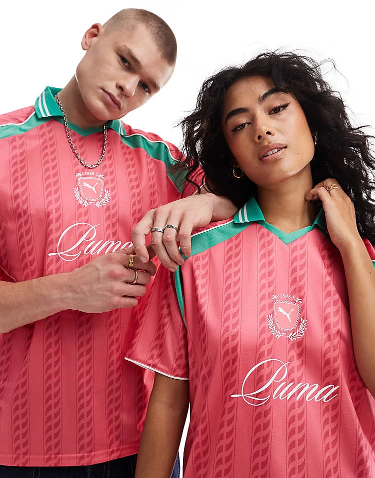Puma Archive Print Football Jersey In Pink & Green - Exclusive To ASOS For Unisex 2 Puma Archive Print Football Jersey In Pink & Green - Exclusive To ASOS For Unisex - Image 2