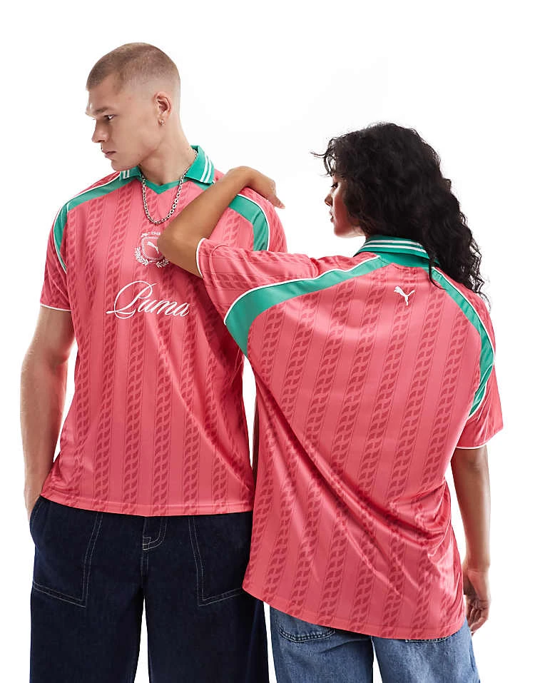 Puma Archive Print Football Jersey In Pink & Green - Exclusive To ASOS For Unisex 4 Puma Archive Print Football Jersey In Pink & Green - Exclusive To ASOS For Unisex - Image 4
