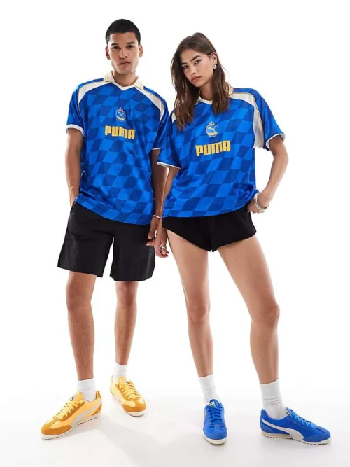 Dylan Sport Shop 29 Puma Diamond Print Football Jersey In Blue And Yellow - Exclusive To ASOS For Unisex Mid Blue