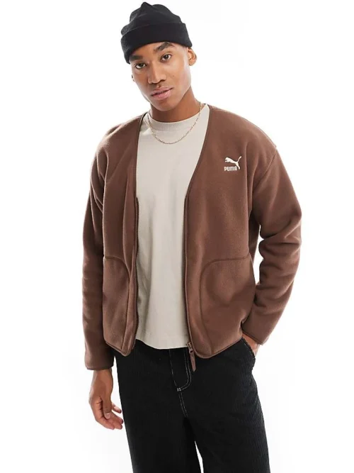 Puma Classics Relaxed Cardigan In Espresso Brown For Men