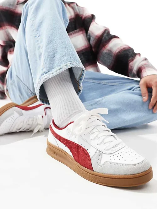 Puma Indoor Trainers In White & Red For Men