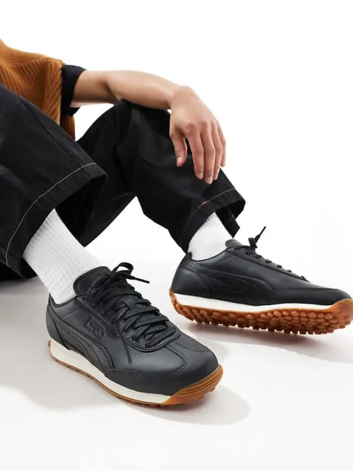 Puma Easy Rider Leather Trainers In Black For Men