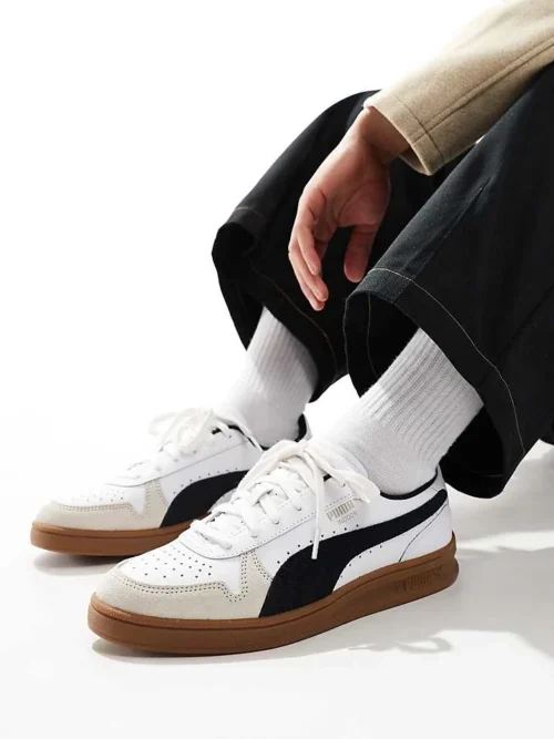 Puma Indoor Trainers In White With Gum Sole For Men