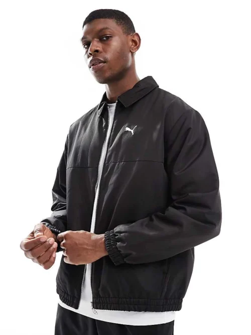 Puma Wardrobe Ess Relaxed Retro Football Jacket In Puma Black For Men
