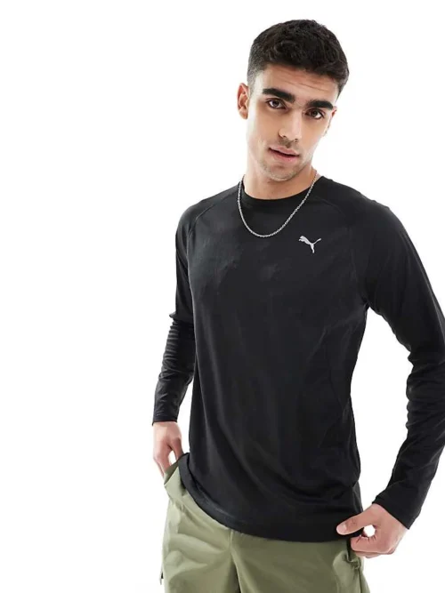 Puma Velocity Long Sleeve Running Top In Puma Black For Men