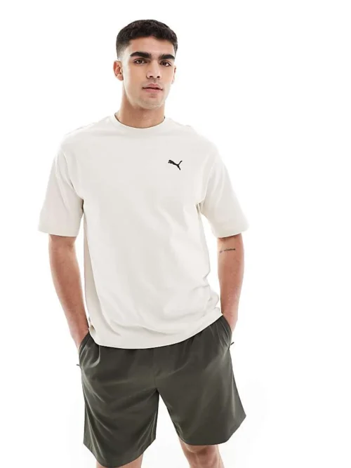 Puma Wardrobe Essentials Boxy T-shirt In Cream For Men Alpine Snow