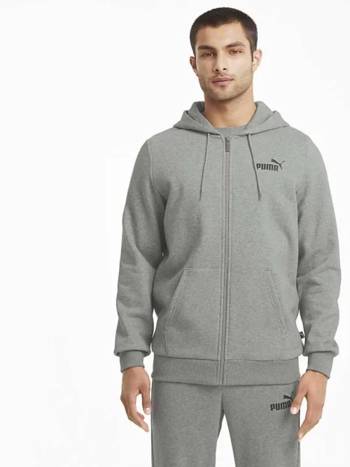 Puma Essentials Full-zip Logo Hoodie In Medium Gray Heather For Men
