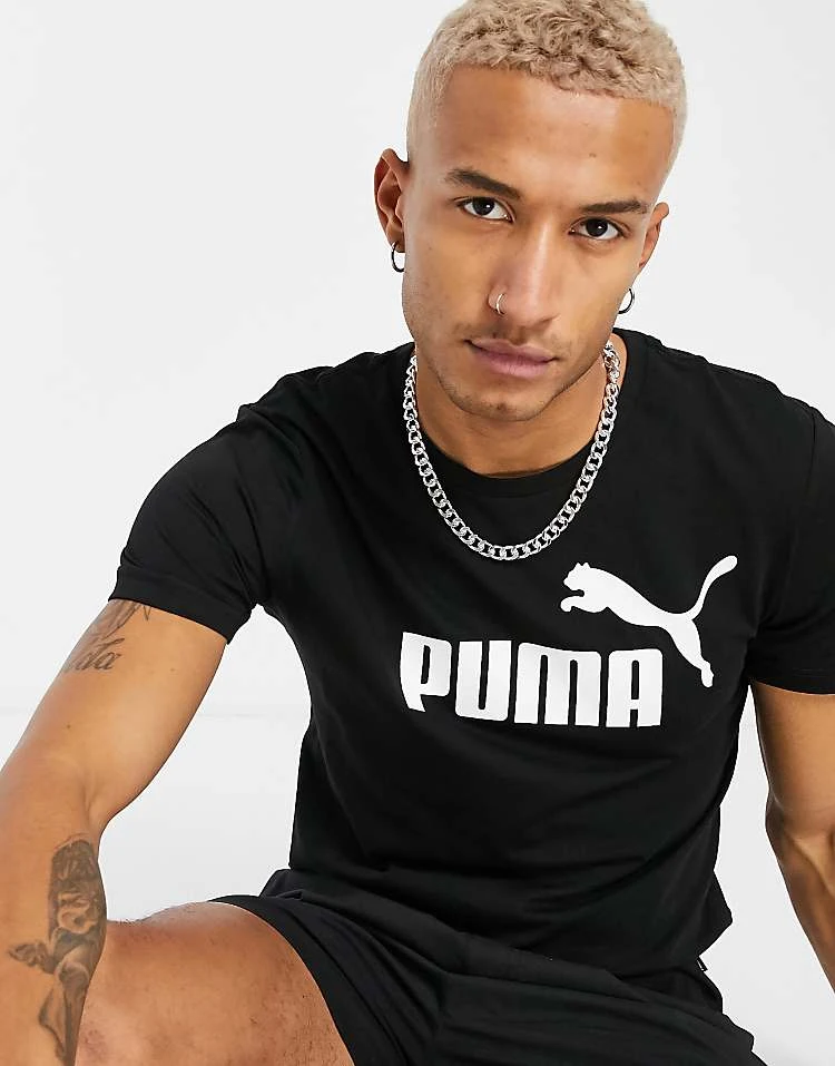 Puma Essentials Large Logo T-shirt In Black For Men 1 Puma Essentials Large Logo T-shirt In Black For Men