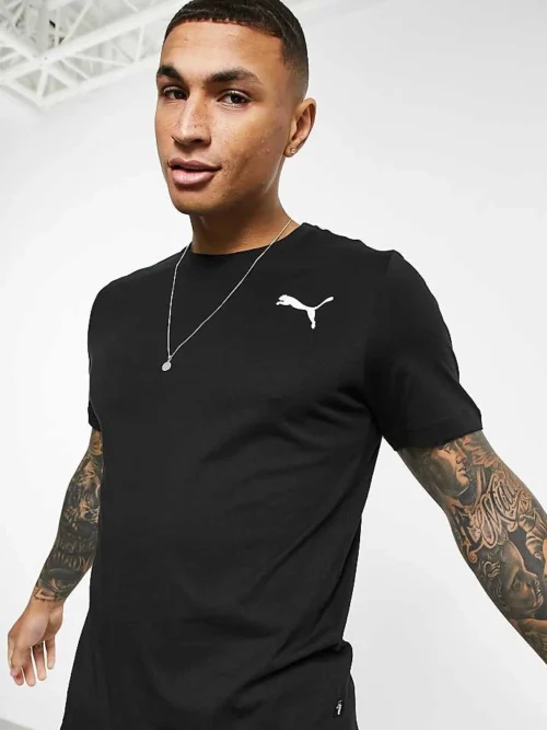 Puma Essentials Cat Logo T-shirt In All Black For Men Puma Black-puma Blac